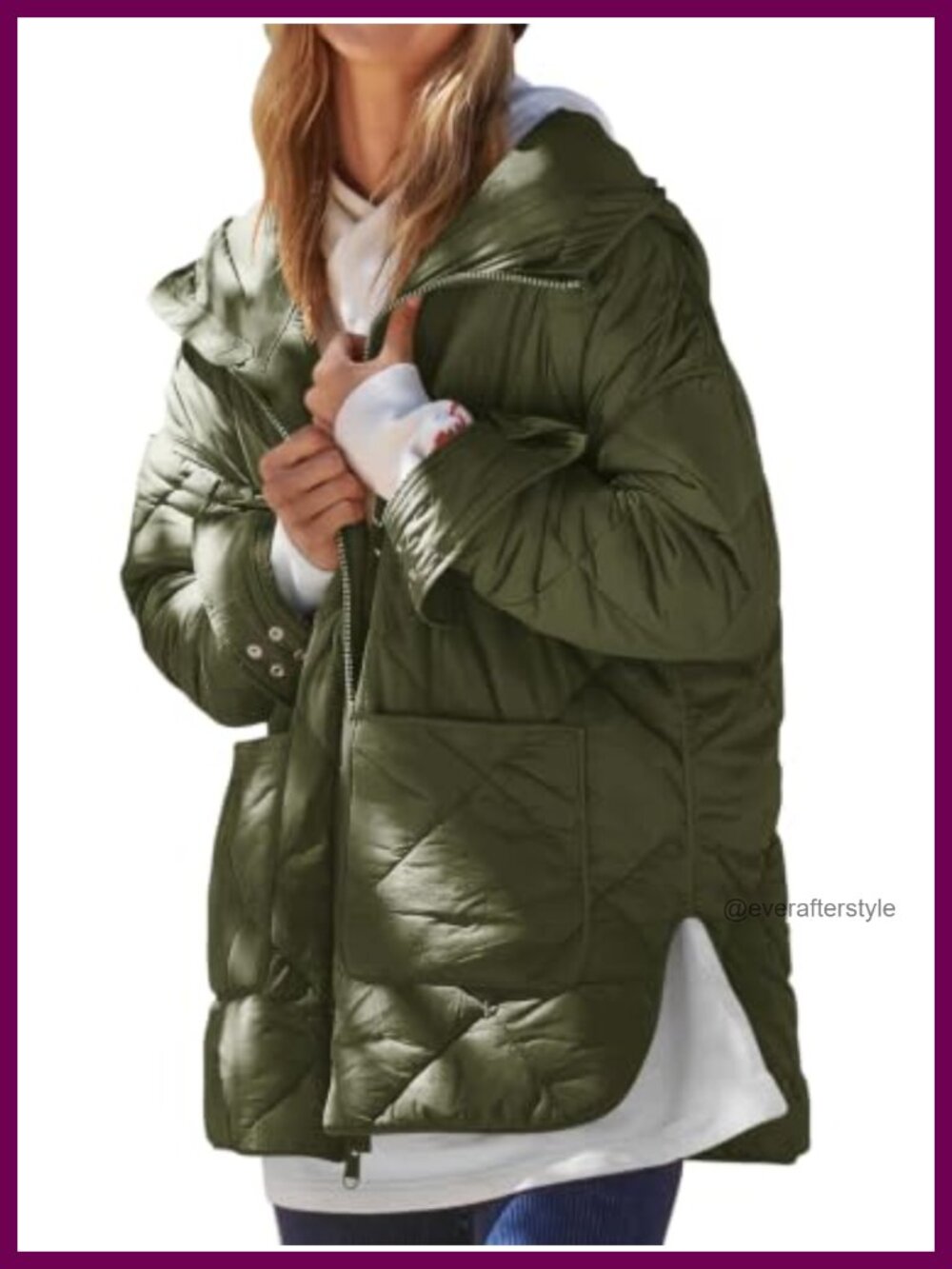 Quilted Puffer Jacket Hooded Oversized Pullover Batwing Winter Coat
